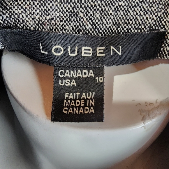 Vintage Louben Wool Tweed Blazer Velvet Accents Black White Size 10 - Picture 2 of 13